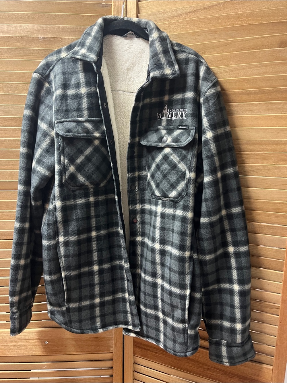 Eddie Bauer Black & Gray Plaid Sherpa-Lined Shirt Jacket